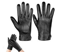 Riisoyu Hiver Gants Hommes Faux Cuir, ChaudÉpais Toison Coupe-Vent Preuve de Froid Thermique Mitaines Femme Doublure Polaire Mitaines Antidérapant Écran Tactile pour l'extérieur Conduite Camping