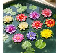 Riisoyu Lot de 11 fleurs flottantes de nénuphars artificiels flottantes pour aquarium, terrasse, jardin, étang