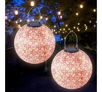 Riisoyu Lot de 2 lampions solaires d'extérieur de 25 cm - Étanche - En nylon - Éclairage solaire - Lanterne de jardin suspendue - Résistante aux intempéries - Convient pour le jardin, la terrasse, le