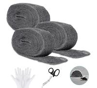Riisoyu Lot de 3 pelotes de laine d'acier avec ciseaux, 3m Efficace contre les souris avec gants de travail Ciseaux Laine d'acier inoxydable flexible Fine contre les rongeurs Laine