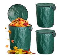 Riisoyu Lot de 3 Sacs de Jardin, 120l Sac Jardinage Déchets Pliables et réutilisables avec couvercle et poignées réutilisables étanches pliables pour feuilles, herbe