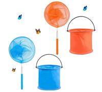 Riisoyu Lot de 4 épuisettes télescopiques pour Enfants, avec 2 seaux Pliables Filets à Papillons Télescopiques Filet de pêche pour Enfants Filet d'insectes idéal l'extérieur, Le Jardin et la Plage
