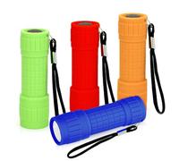 Riisoyu Lot de 4 mini lampes de poche LED, revêtement en silicone, lampe de poche LED avec 9 LED, étanche, petite lampe de poche avec cordon pour camping, extérieur, barbecue urgent