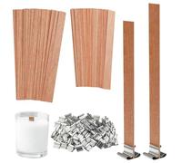 Riisoyu Lot de 60 Ensembles Meche Bougie Bois avec 60 Bases en Métal, Mèche de Bougie en Bois Trimmable Ajustables sans fumée pour Faire des Cire Longue Plat Artisanales Naturelles la Fabrication