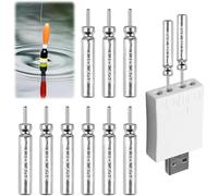 Riisoyu Lot de 9 flotteurs de pêche à LED avec chargeur et batteries - Accessoires de pêche lumineux - Batterie rechargeable pour cloches d'alarme de pêche et flotteurs de pêche USB