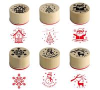 Riisoyu Noël Tampons en Caoutchouc Bois Ronds, Set de 6 timbres en bois rond avec 6 timbres de Noël motif de Noël carte de Noël calendrier de l'avent carte faire Scrapbooking papier cadeau