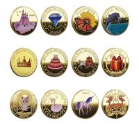 Riisoyu Pièce de Fée des Dents, 12 Pièces Scintillante Pièce en Or Commémorative Enfants bébé Dents Croissance Cadeaux avec Différents Motifs Pièce de Collection Souvenirs pour garçons et filles
