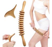 Riisoyu Rouleau de Massage en Bois, Appareil de Massage Roller Manuel avec Masseur thaïlandais Portable Anti Cellulite Masseur Rouleau de Massage Appareil avec 12 Rouleaux pour relaxation musculaire