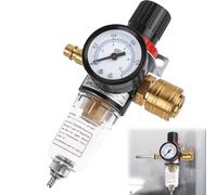 Riisoyu Unité de Maintenance à Air Comprimé 1/4, Régulateur de Pression d'air Accessoires avec Séparateur d'eau et Raccords Rapide Détendeur d'air Comprimé pour Compresseur Filtre et Outils d'Air