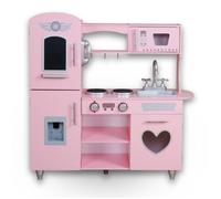 Rijoka Cuisine pour enfant en bois, rose, avec cœur, cuisine de jeu, avec micro-ondes, cuisinière, évier, 85 x 33 x 89 cm