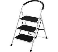 Rijoka Escabeau pliant à 3 marches - Échelle de ménage pliable - En acier - Charge maximale : 150 kg - Antidérapant - Blanc