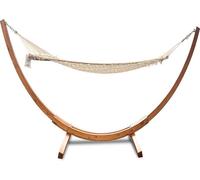 Rijoka Hamac avec structure en bois - Chaise longue de jardin avec support en bois - Charge maximale : 150 kg - 320 x 100 x 120 cm