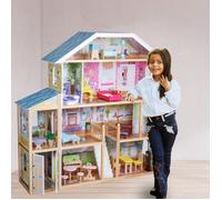 Maison de poupée en bois Mansion Villa XXL | Ensemble de meubles 28pcs | 4 Étages | 98x32x123cm