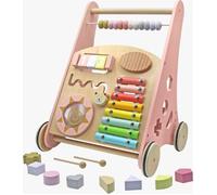 Rijoka Trotteur en bois - Chariot pour bébé - Avec Un Tableau D'activité - 38 x 32 x 46 cm - Rose