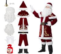 RIKCAT Costume de père noël grande taille, 12 pièces, Costume de luxe en velours pour adultes et adolescents, robe fantaisie pour femmes et hommes A,6XL.