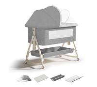 RIKCAT Lit Cododo Bébé 4 en 1 Modifiable en Berceau | Lit Bébé Adjustable 6 Hauteurs (0-3 Ans) avec Matelas, Table à Langer, Filet et Panier de Rangement | Côté Lit Parent (Gris)