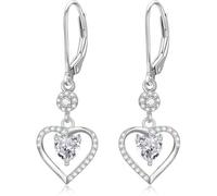 Rikelus Boucles d'oreilles pendantes en forme de cœur en diamant pour femme - En argent sterling 925 - Moissanite - Avec crochets d'oreille - Cadeau d'anniversaire pour femme, mère, petite amie, 18+2