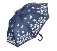 Riki Browns Parapluie automatique long avec motif hydroréactif papillons - Se colore avec la pluie - Tissu 100% pongé, poignée incurvée antidérapante - noir, bleu, vert, rouge bordeaux, bleu, Lungo