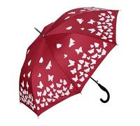 Riki Browns Parapluie automatique long avec motif hydroréactif papillons - Se colore avec la pluie - Tissu 100% pongé, poignée incurvée antidérapante - noir, bleu, vert, rouge bordeaux, Bordò., Lungo