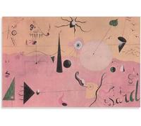 Rikin Liuff Estampes d’oiseaux Surréalistes Surréalistes Peinture murale rouge Affiche en toile Joan Miro Peinture abstraite rose pâle pour bureau Décoration murale 40x55cm Sans cadre