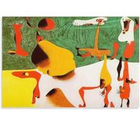 Rikin Liuff Estampes surréalistes Surréalistes Peinture murale rouge Affiche en toile de Joan Miro Femme abstraite Peinture d’oiseau pour bureau Décoration murale 40x55cm sans cadre
