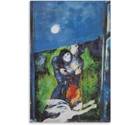 Rikin Liuff Marc Chagall Impressions《Un amant au clair de lune》Toile Art mural Marc Chagall Affiche Peinture rétro pour salle de bain Décoration murale Photo 40x55cm Sans cadre
