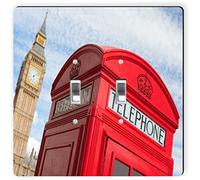 Rikki Knight 2039 Plaque d'interrupteur à double bascule avec cabine téléphonique britannique et Big Ben