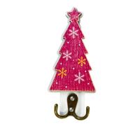 Rikuuui Pink Christmas Tree Key Holder Wall Mounted Hook Decor | Durable wooden structure, creative festive pink tree design for hallway wall storage F
