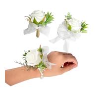 Rikyo Bracelet de poignet rose et boutonnière pour homme, corsage pour bal de fin d'année, fleur de mariée, fleurs de mariage, cérémonie, fête, bal de fin d'année, décoration faite à la main, couronne