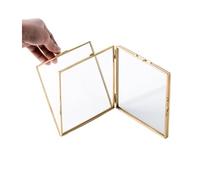 Rikyo Cadre photo double pliable doré, cadre photo à charnière avec façade en verre,support de présentation vertical flottant de 7,6 x 10,2 cm ou 12,7 x 8,9 cm, double page (8,9 x 12,7 cm)