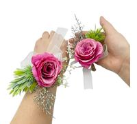 Rikyo Ensemble de corsage de poignet et boutonnière pour homme, Corsage pour bal, fleur de main de mariée, cérémonie de mariage, décoration de mariage, fête de bal, pétales faits main, chapeau de