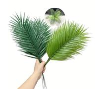 Rikyo Feuilles de palmier artificielles Areca de 19 pouces, 20 tiges de palmier artificielles, plantes tropicales à feuilles d'arbre vertes pour décoration de fête de jungle, Hawaï, barbecue