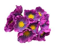 Rikyo Lot de 10 bouquets de fleurs de coquelicot artificielles en polyuréthane pour cuisine, centre de table, vase de maison, mariage, toile de fond, mur d'arche (violet foncé)