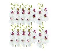 Rikyo Lot de 10 orchidées artificielles en soie avec tiges - 17,8 cm de haut - Pour centres de table, vases, décoration de gâteau d'anniversaire (blanc)