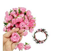 Rikyo Lot de 100 mini têtes de roses artificielles en vrac, 40 mm pour l'extérieur, fleurs en soie douce pour remplissage de vase, gâteau de mariage, fête prénuptiale, décoration d'automne (rose)