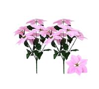 Rikyo Lot de 2 bouquets de poinsettia artificielles en soie de 48,3 cm - Décoration de Noël - 7 têtes de poinsettia en velours avec feuille - Pour fête, maison, décoration de vacances (rose)