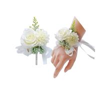 Rikyo Lot de 2 boutonnières artificielles de 7,6 cm avec Roses et œillets en Soie Faites à la Main, Boutonnière de Mariage pour Hommes, Rose de Boutonnière,pour La Fête Mariage Bal (Blanc)