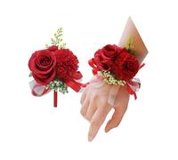 Rikyo Lot de 2 boutonnières artificielles de 7,6 cm avec Roses et œillets en Soie Faites à la Main, Boutonnière de Mariage pour Hommes, Rose de Boutonnière,pour La Fête Mariage Bal (Rouge)