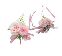 Rikyo Lot de 2 boutonnières artificielles de 7,6 cm avec Roses et œillets en Soie Faites à la Main, Boutonnière de Mariage pour Hommes, Rose de Boutonnière,pour La Fête Mariage Bal(Rose)