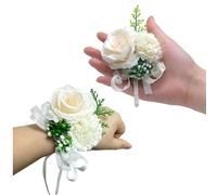 Rikyo Lot de 2 boutons de poignet en soie faits à la main avec roses - Pour homme et mariée - Pour mariage, bal de fin d'année, demoiselle d'honneur - Blanc