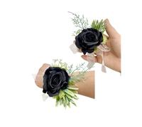 Rikyo Lot de 2 bracelets de poignet roses et boutonnière pour homme, corsage pour bal, fleur de mariée, cérémonie de fleurs, décoration de fête de mariage, bal de fin d'année, pétales faits à la main