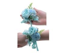 Rikyo Lot de 2 corsage et boutonnière en soie faits à la main - Accessoires de mariage pour mariée, fête prénuptiale, bal de fin d'année, demoiselle d'honneur, décoration de mariage (bleu)