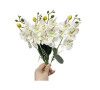 Rikyo Lot de 4 bouquets de fleurs artificielles tropicales de 28 cm avec 4 têtes de fleurs en soie et feuilles d'orchidées phalaenopsis artificielles pour mariage, décoration d'intérieur, fleurs,