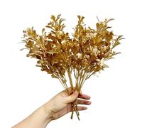 Rikyo Lot de 4 bouquets de plantes artificielles dorées - 35,6 cm - Décoration florale de vacances - Pour intérieur et extérieur - Pour fête, couronnes de fleurs, toile de fond de mariage - Feuilles