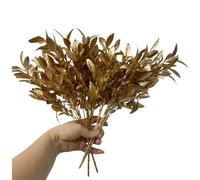 Rikyo Lot de 4 bouquets de plantes artificielles dorées - 35,6 cm - Décoration florale de vacances - Pour intérieur et extérieur - Pour fête de fleurs, couronnes de fleurs, toile de fond de mariage