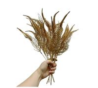 Rikyo Lot de 4 bouquets de plantes artificielles dorées - 35,6 cm - Décoration florale de vacances - Pour intérieur et extérieur - Pour fête de fleurs, couronnes de fleurs, toile de fond de mariage