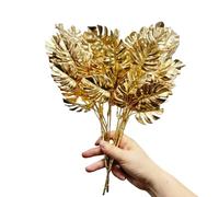 Rikyo Lot de 4 bouquets de plantes artificielles dorées, 35,6 cm, feuilles de tortue tropicales, fleurs d'intérieur et d'extérieur, couronnes de fleurs, toile de fond de mariage
