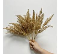 Rikyo Lot de 4 bouquets de plantes artificielles dorées de 35,6 cm pour décoration de fleurs de vacances, fête intérieure et extérieure pour fleurs, couronnes de fleurs, toile de fond de mariage, mur