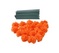 Rikyo Lot de 50 œillets artificiels orange en soie avec tiges, têtes de fleurs de souci, remplissage de vase, têtes de fleurs pour décoration d'intérieur Diwali, couronne de jour des morts, guirlandes