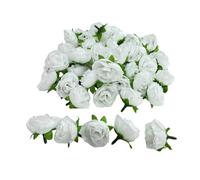 Rikyo Lot de 50 mini têtes de roses artificielles en vrac, 40 mm pour l'extérieur, fleurs en soie douce pour remplissage de vase, gâteau de mariage, fête prénuptiale, décoration d'automne (blanc)